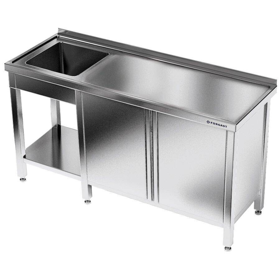 Masă inox cu chiuvetă cu 1 vas și dulap 220x70x85 cm | FORGAST