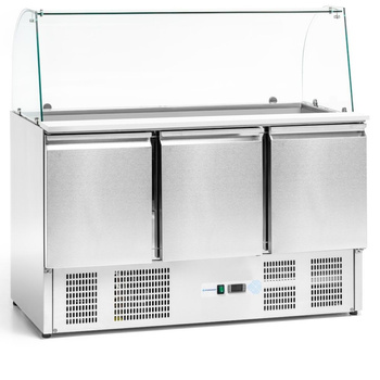 Masă frigorifică pentru salate cu 3 uși400 l, cu blat din sticlă FORGAST FG07104