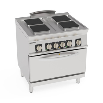 Aragaz electric pentru catering, pătrat cu 4 funduri, cu cuptor GN 2/1 | TECNOINOX 716191