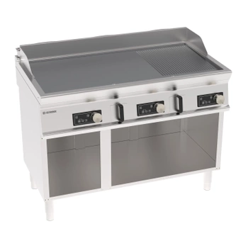 Grătar electric, control electronic, 2/3 neted, 1/3 canelat, cromat., perie.bază deschisă, 120 cm, 400V Tecno74 | TECNOINOX 716250