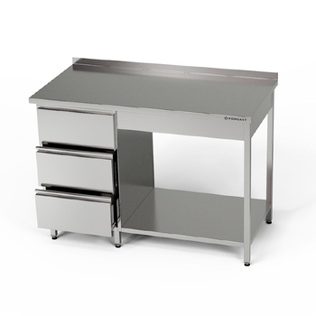 Masă de lucru din oțel inoxidabil cu bloc de sertare și raft 220x70x85 cm | FORGAST