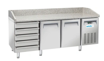 Masa frigorifică pentru pizza cu 2 uși, 5 sertare, 430 l, din oțel inoxidabil | ARKTIC 236802