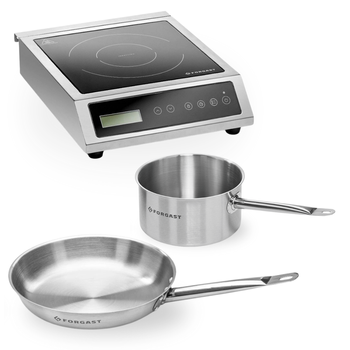 KIT Aragaz cu inducție 3,5 kW cu tigaie de oțel și cratiță FORGAST FG09030K