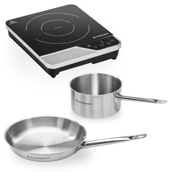 Set aragaz cu inducție de 2 kW cu tigaie de oțel și cratiță FORGAST FG09021K