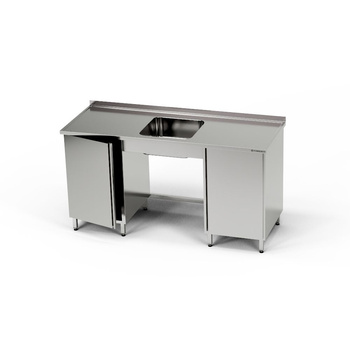 Masă inox cu chiuvetă cu 1 vas și 2 dulapuri 230x60x85 cm | FORGAST