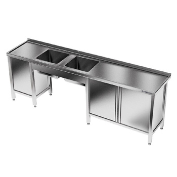 Masă inox cu chiuvetă cu 2 compartimente 240x70x85 cm | FORGAST