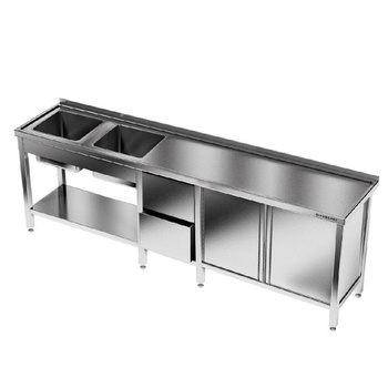Masă inox cu chiuvetă cu 2 compartimente 230x70x85 cm | FORGAST