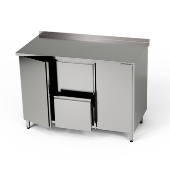 Masă de lucru din oțel inoxidabil cu 2 dulapuri și 2 sertare bloc 130x70x85 cm | FORGAST