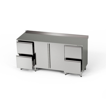 Masă de lucru din oțel inoxidabil cu dulap și 2 blocuri de 2 sertare 200x70x85 cm | FORGAST