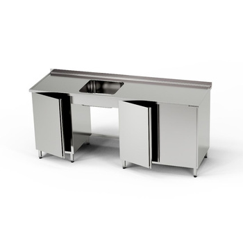 Masă inox cu chiuvetă cu 1 vas și 2 dulapuri 250x60x85 cm | FORGAST