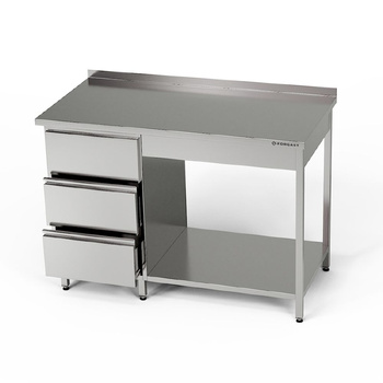 Masă de lucru din oțel inoxidabil cu bloc de sertare și raft 100x70x85 cm | FORGAST