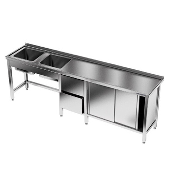 Masă inox cu chiuvetă cu 2 compartimente 240x60x85 cm | FORGAST