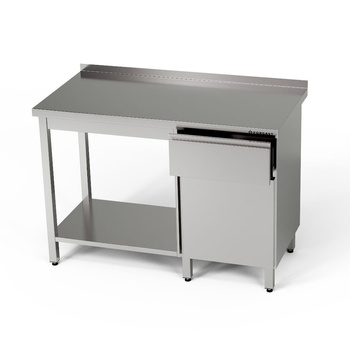 Masă de lucru din oțel inoxidabil cu dulap, sertar și raft 120x60x85 cm | FORGAST