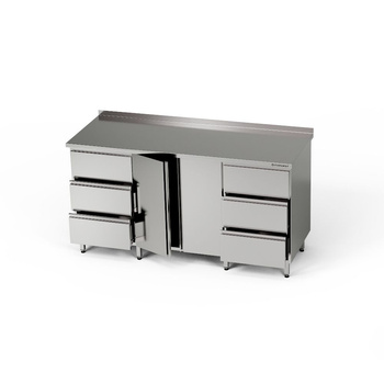 Masă de lucru din oțel inoxidabil cu dulap și 2 blocuri de 3 sertare 190x70x85 cm | FORGAST