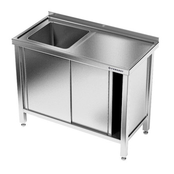 Masă inox cu chiuvetă cu 1 vas și dulap 200 cm | FORGAST