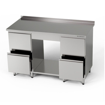 Masă de lucru din oțel inoxidabil cu raft și 2 blocuri de 2 sertare 220x70x85 cm | FORGAST
