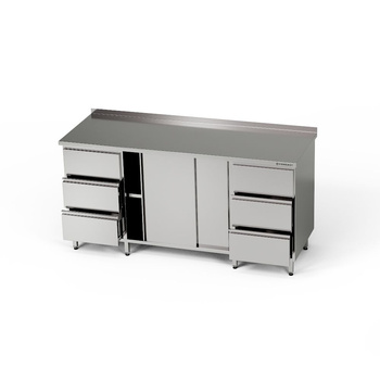 Masă de lucru din oțel inoxidabil cu dulap și 2 blocuri de 3 sertare 170x60x85 cm | FORGAST