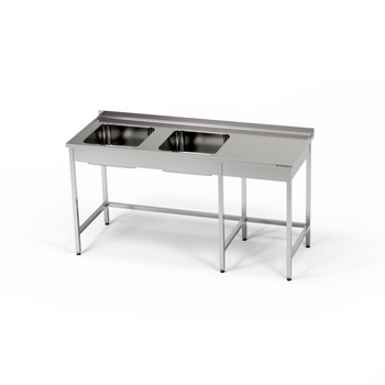 Masă inox cu chiuvetă cu 2 compartimente 190x60x85 cm | FORGAST