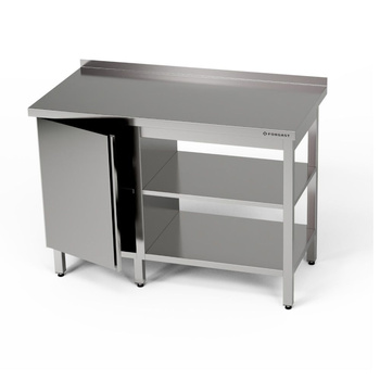 Masă de lucru din oțel inoxidabil cu dulap și două rafturi 230x70x85 cm | FORGAST