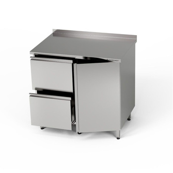 Masă de lucru din oțel inoxidabil cu dulap și bloc de sertare 100x60x85 cm | FORGAST