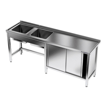 Masă inox cu chiuvetă cu 2 compartimente 240x60x85 cm | FORGAST