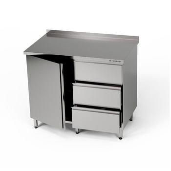 Masă de lucru din oțel inoxidabil cu dulap și bloc cu 3 sertare 80x70x85 cm | FORGAST