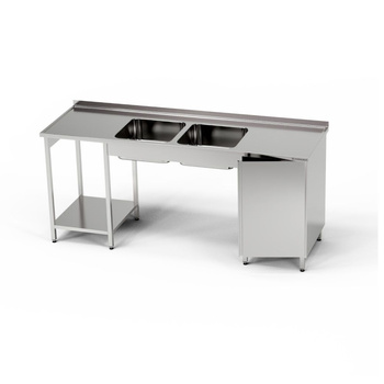 Masă inox cu chiuvetă cu 2 căzi și dulap 240x60x85 cm | FORGAST