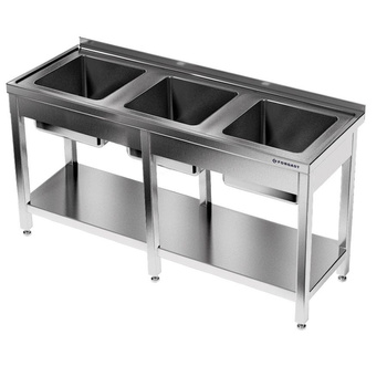 Masă inox cu chiuvetă cu 3 compartimente 220x60x85 cm | FORGAST