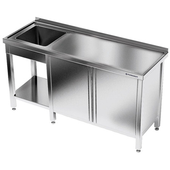 Masă inox cu chiuvetă cu 1 vas și dulap 280x70x85 cm | FORGAST