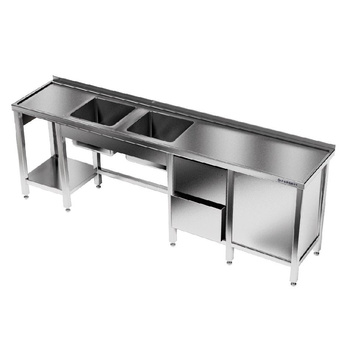 Masă inox cu chiuvetă cu 2 compartimente 280x70x85 cm | FORGAST