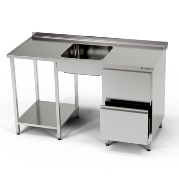 Masă inox cu chiuvetă cu 1 vas și bloc cu 2 sertare 200x60x85 cm | FORGAST