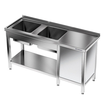 Masă inox cu chiuvetă cu 2 compartimente 200x60x85 cm | FORGAST