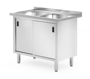 Masă cu chiuvetă cu 2 căzi și dulap, 100x60x85 cm | HENDI 813690