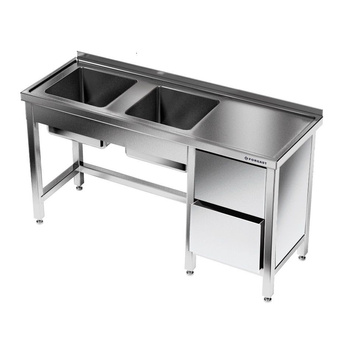 Masă inox cu chiuvetă cu 2 compartimente 150x60x85 cm | FORGAST