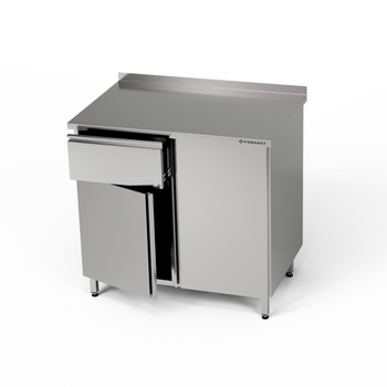 Masă de lucru din oțel inoxidabil cu dulap și sertar 120x70x85 cm | FORGAST