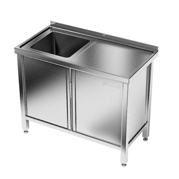 Masă inox cu chiuvetă cu 1 vas și dulap 120 cm | FORGAST