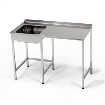 Masă inox cu chiuvetă cu 1 vas și spațiu pentru mașina de spălat vase 120x70x85 cm | FORGAST