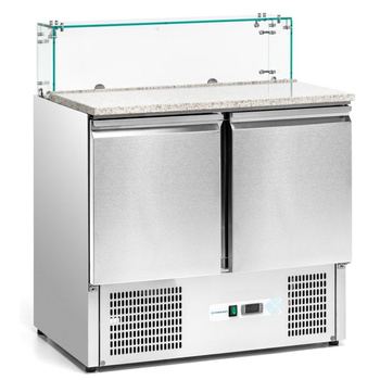 Masă frigorifică cu 2 uși pentru pizza cu suprastructură din sticlă 257 l | FORGAST FG07222