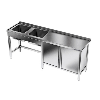 Masă inox cu chiuvetă cu 2 compartimente 180x60x85 cm | FORGAST