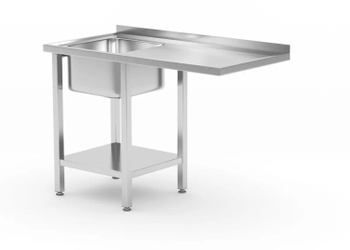 Masă cu chiuvetă, raft și spațiu pentru mașină de spălat vase sau frigider - cu capac cu șurub, partea stângă | HENDI 237519