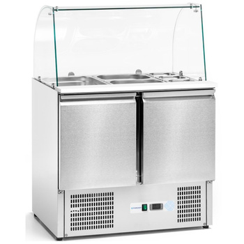 Masă frigorifică cu 2 uși pentru salate 257 l, cu suprastructură din sticlă | FORGAST FG07101