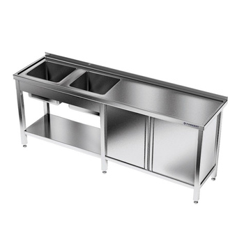 Masă inox cu chiuvetă cu 2 compartimente 260x60x85 cm | FORGAST
