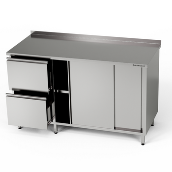 Masă de lucru din oțel inoxidabil cu dulap și bloc de sertare 200x60x85 cm | FORGAST