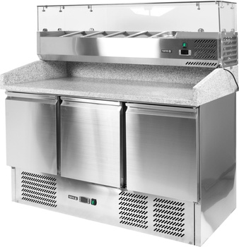 Masa frigorifică cu 3 uși pentru pizza cu suprastructură de sticlă | YATO YG-05305