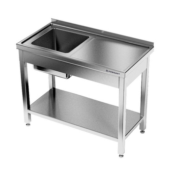 Masă inox cu chiuvetă cu 1 vas și raft 110x60x85 cm | FORGAST