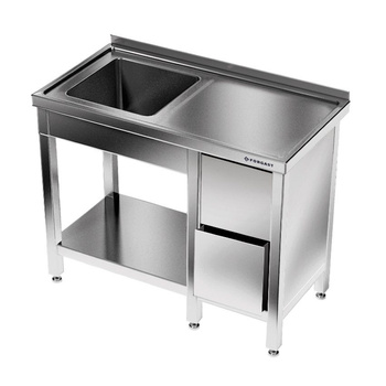 Masă inox cu chiuvetă cu 1 vas și bloc de sertare 110x60x85 cm | FORGAST