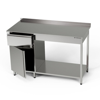 Masă de lucru din oțel inoxidabil cu dulap, sertar și raft 190x60x85 cm | FORGAST