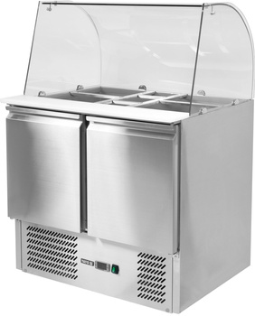 Masa frigorifică cu 2 uși pentru salate, cu suprastructură de sticlă | YATO YG-05260