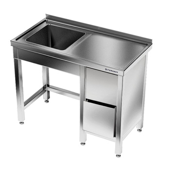 Masă inox cu chiuvetă cu 1 vas și bloc de sertare 120x70x85 cm | FORGAST