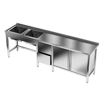 Masă inox cu chiuvetă cu 2 compartimente 230x60x85 cm | FORGAST